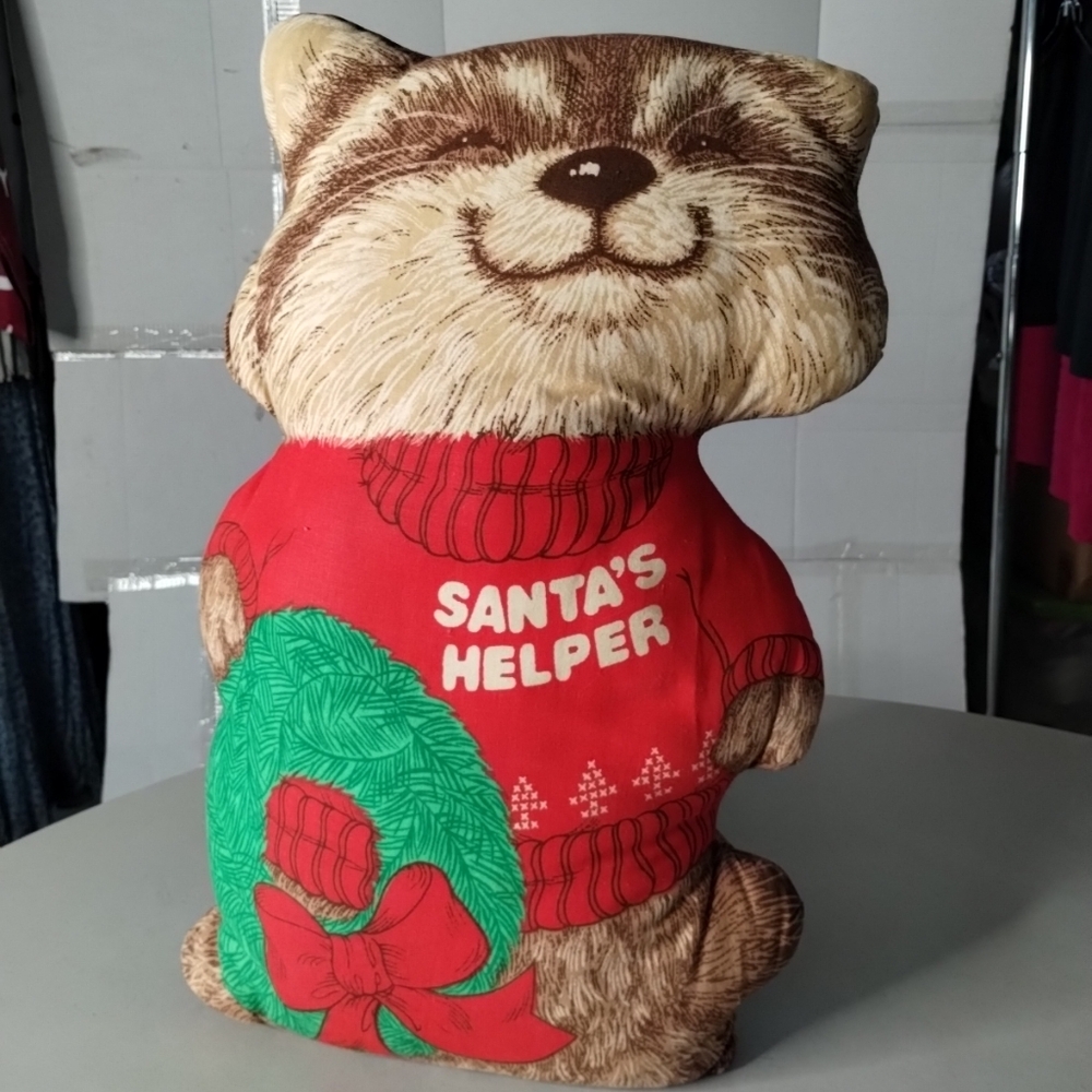 Vintage Shirt Tales Rick Raccoon Santa's Helper PlushToy Accent Pillow Christmas